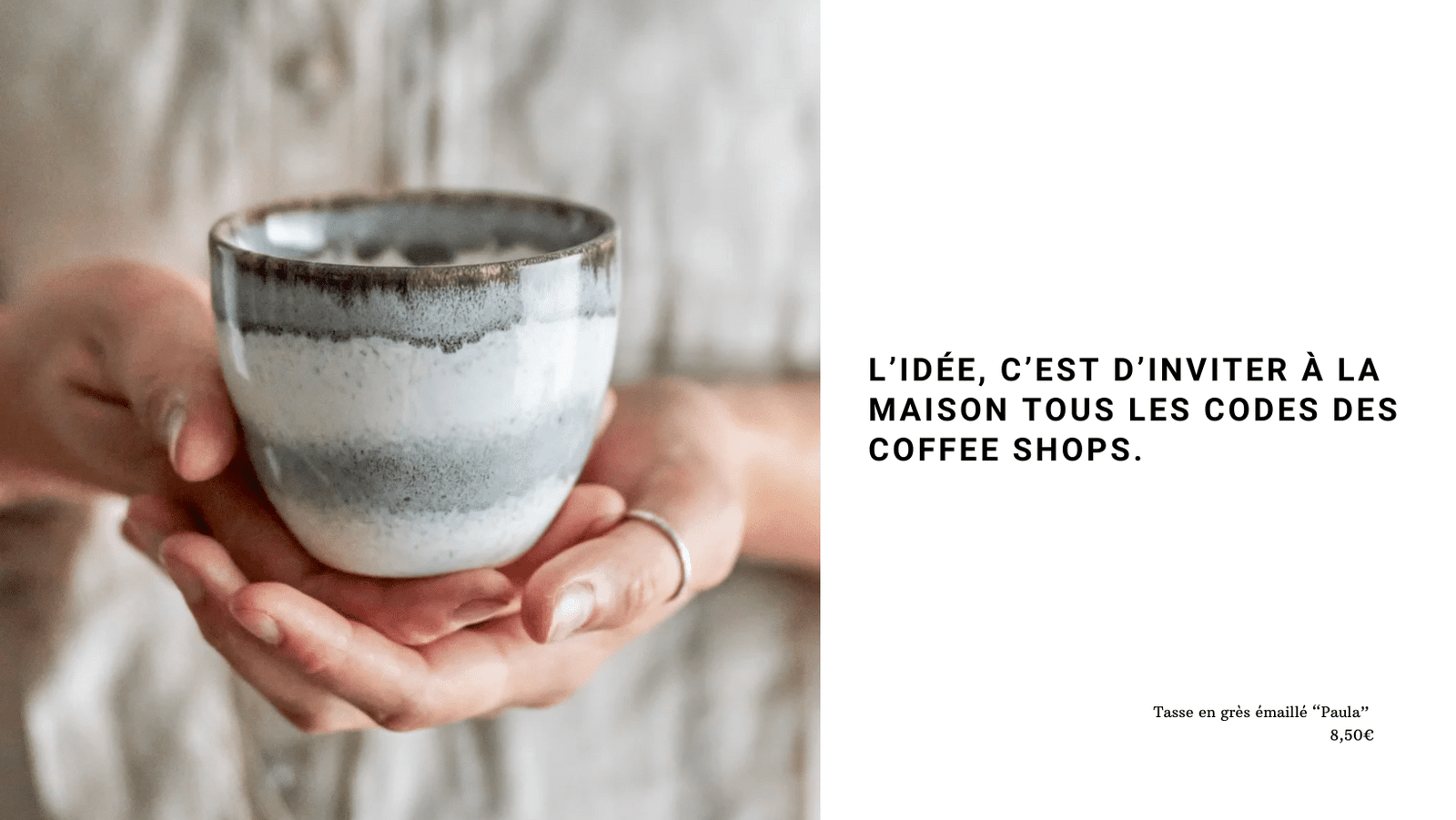 Tasse en grès émaillé gris idéale pour déguster un bon café