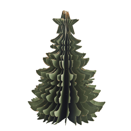 Sapin en papier vert foncé et doré, décoration de Noël