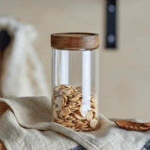 Pot en verre avec couvercle en bois « Kauna » Bloomingville – 2 tailles