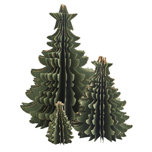 Sapin en papier vert foncé et doré, décoration de Noël écologique