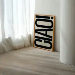 Affiche graphique minimaliste « Ciao » noir et blanc – format A3