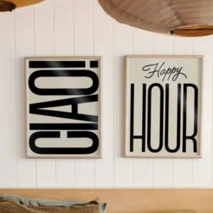 Affiche graphique minimaliste « Ciao » noir et blanc – format A3