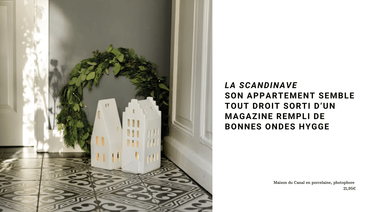 photo de deux maisons en porcelaine dans un intérieur style scandinave avec un texte en exergue pour illustrer l'article "Nos idées cadeaux pour" publié sur Twicy Store