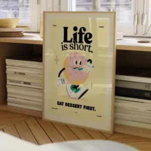 Affiche donut cartoon illustrée « Life is short » – format A3