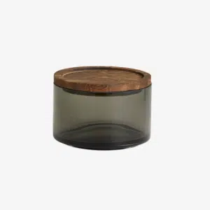 Bocal rond en verre fumé avec couvercle en bois « Basil », 2 tailles – Nordal