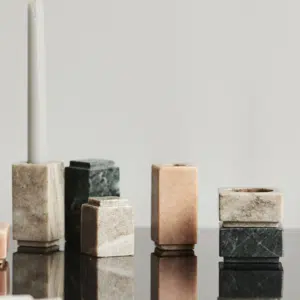 Bougeoir rectangulaire en marbre « Haida » coloris vert ou sable – Nordal