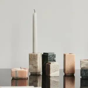 Bougeoir rectangulaire en marbre « Haida » coloris vert ou sable – Nordal