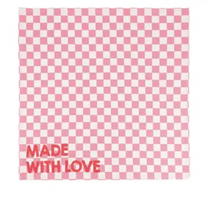 Set de 2 serviettes de table en coton, motif damier rose, message “Made with Love”