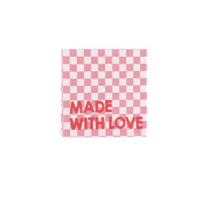 Set de 2 serviettes de table en coton, motif damier rose, message “Made with Love”