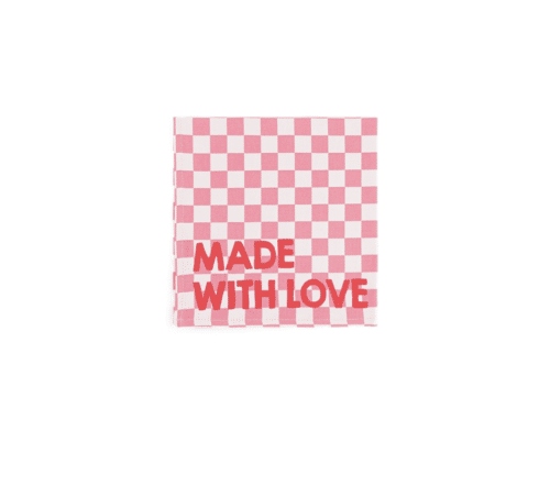 Set de 2 serviettes de table en coton, motif damier rose, message “Made with Love”