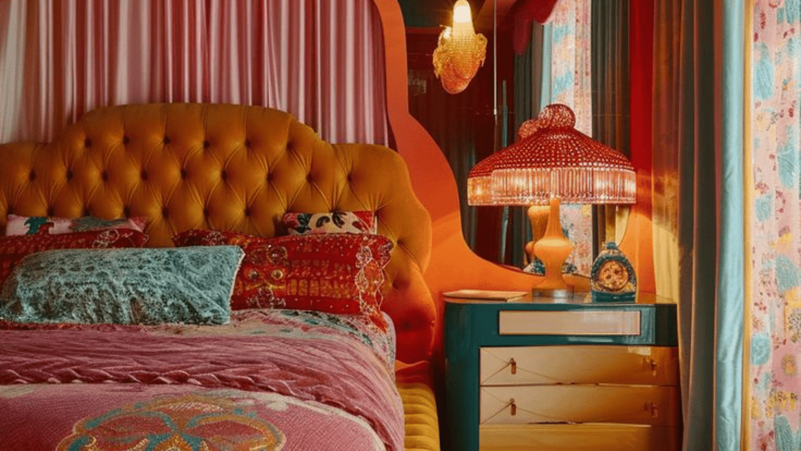 Photo de Une de l'article "Tendances déco 2025" publié sur Twicy Store illustrant une chambre décorée avec plein de couleurs dans un style maximaliste