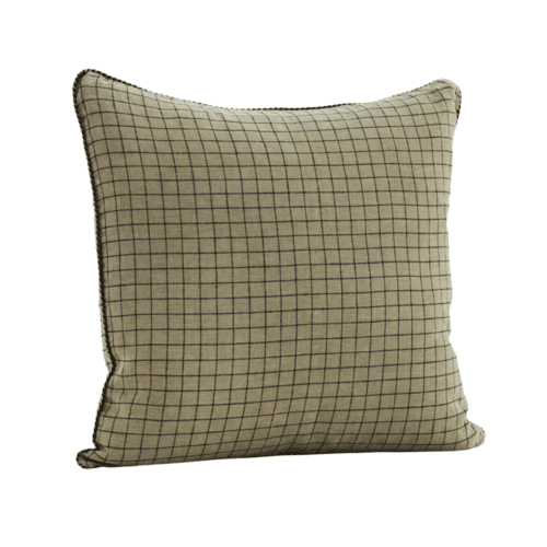 Housse de coussin en lin à carreaux taupe et noir