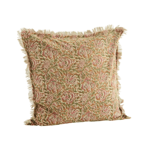 Housse de coussin imprimée à franges miel, rose et vert - Twicy Store