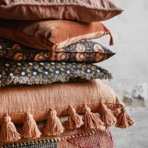 Housse de coussin imprimée en coton brun, orange et pêche – Twicy Store