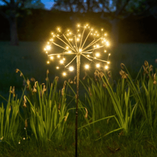 Lampe solaire "Fleur Dandelion" 35 cm - Twicy Store planté en extérieur et illuminés la nuit