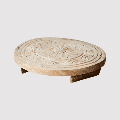 Plateau rond sur pieds en bois sculpté "Treasure" - Twicy Store