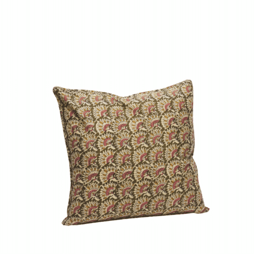 Coussin imprimé coton – Tons olive & sable | Twicy Store