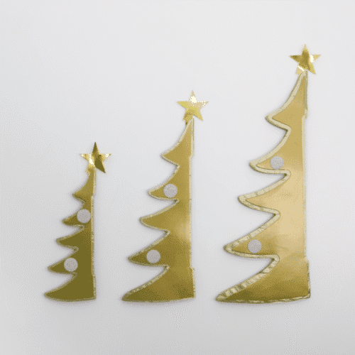 Lot de 3 sapins en papier doré – Décoration artisanale de Noël | Twicy Store