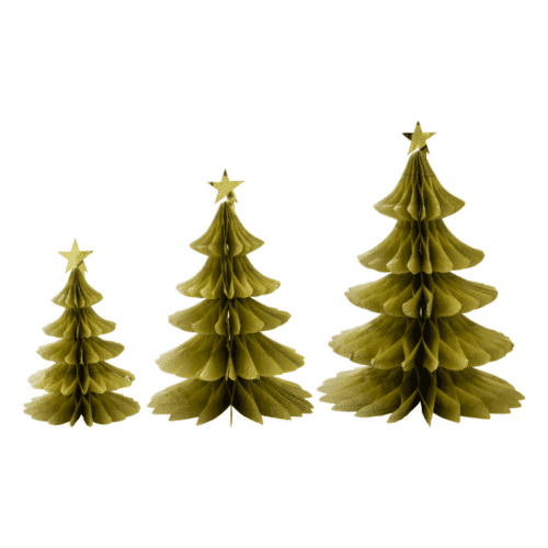Lot de 3 sapins en papier doré – Décoration artisanale de Noël | Twicy Store