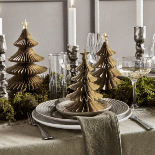 Lot de 3 sapins en papier doré – Décoration artisanale de Noël | Twicy Store