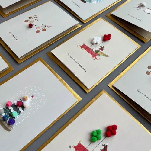 Carte "Sapin de Noël sous cloche" avec pompons | Twicy Store