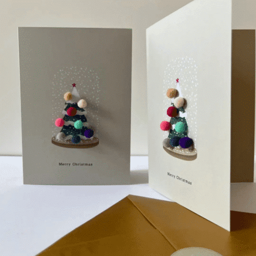 Carte "Sapin de Noël sous cloche" avec pompons | Twicy Store