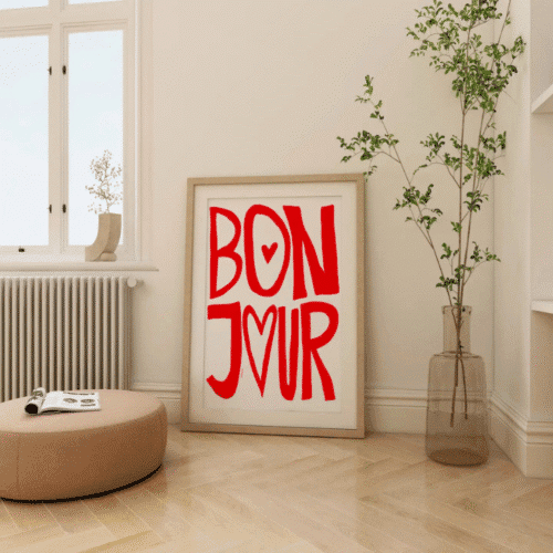 Affiche A3 “Bonjour” – Affiche typographique rouge | Twicy Store