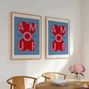 Affiche A3 « Amour Forever and Ever » – Déco murale pop bleu, rose & rouge – Twicy Store