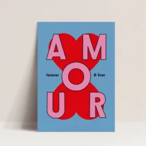 Affiche A3 « Amour Forever and Ever » – Déco murale pop bleu, rose & rouge – Twicy Store