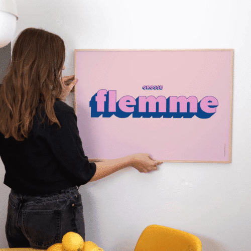 Affiche A3 « Grosse Flemme » – Humour & déco murale rose – Twicy Store