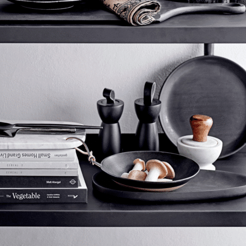 Set de salière & poivrier "Hanif" bois d'hévéa noir avec lanière cuir | Twicy Store