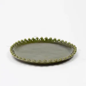 Assiette à dessert « Eden » en grès vert à bord perlé | Twicy Store
