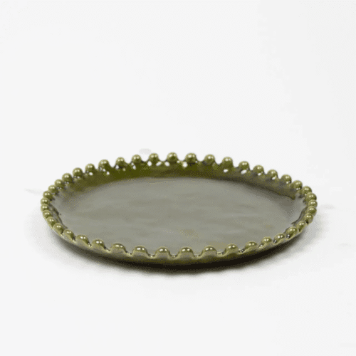 Assiette à dessert "Eden" en grès vert à bord perlé | Twicy Store