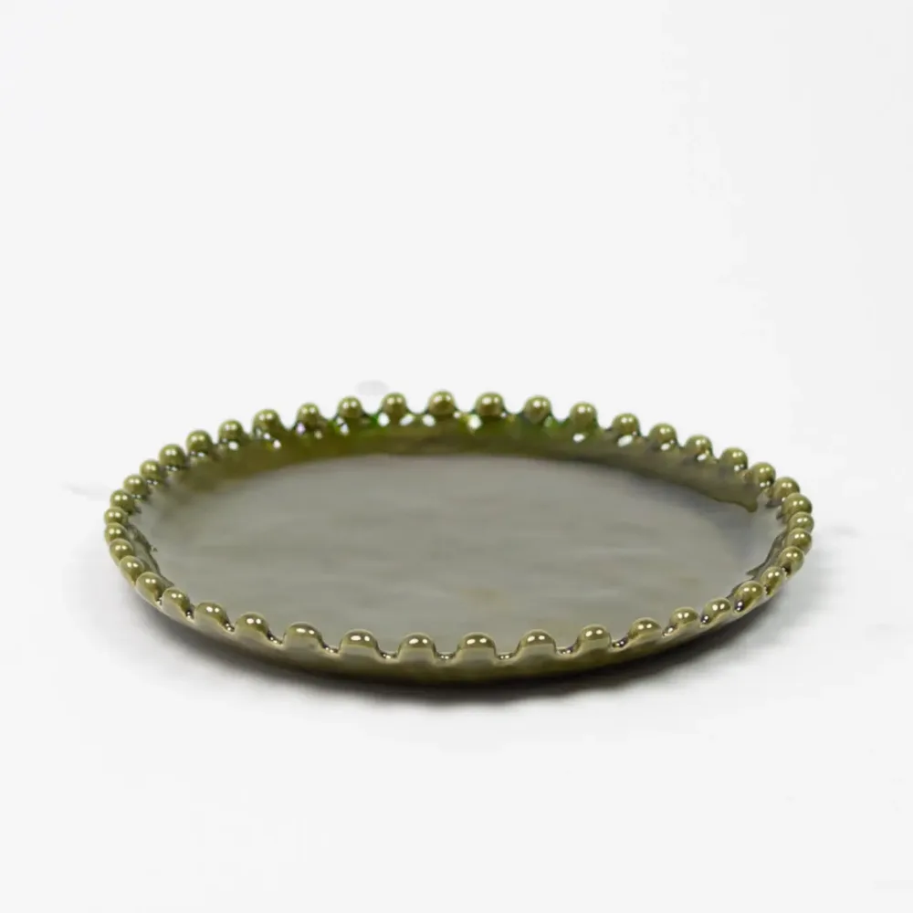 Assiette à dessert "Eden" en grès vert à bord perlé | Twicy Store