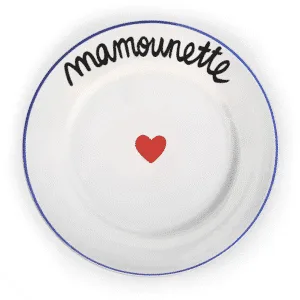 Assiette plate “Mamounette” avec filet bleu et cœur rouge | Twicy Store