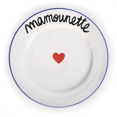 Assiette plate “Mamounette” avec filet bleu et cœur rouge | Twicy Store