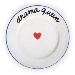 Assiette plate “Drama Queen” avec filet bleu et cœur rouge | Twicy Store