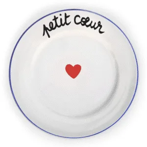 Assiette plate “Petit Cœur” avec filet bleu et cœur rouge | Twicy Store