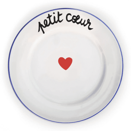 Assiette plate “Petit Cœur” avec filet bleu et cœur rouge | Twicy Store