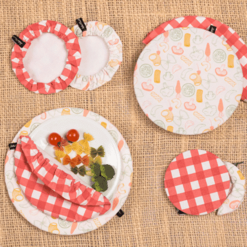 Lot de 4 charlottes couvre-plats réutilisables – Motif vichy | Twicy Store