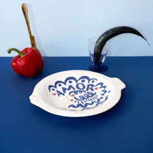 Plat barbotine poisson « Amor » bleu | Twicy Store