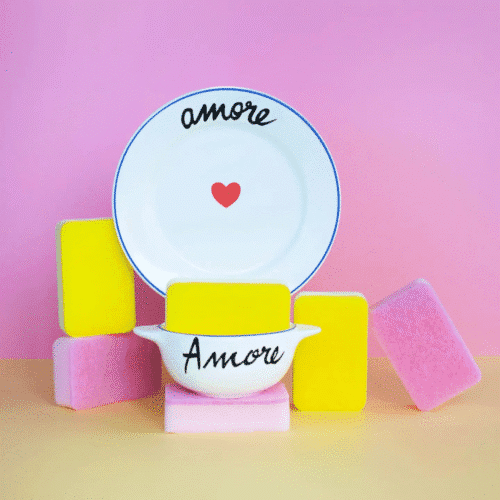 Assiette plate “Amore” avec filet bleu et cœur rouge | Twicy Store