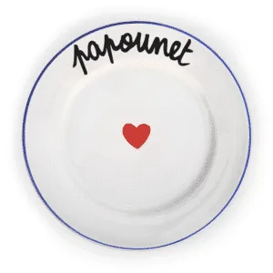 Assiette plate “Papounet” avec filet bleu et cœur rouge | Twicy Store
