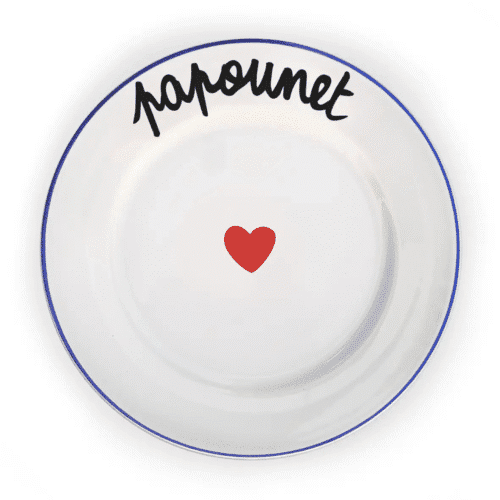 Assiette plate “Papounet” avec filet bleu et cœur rouge | Twicy Store