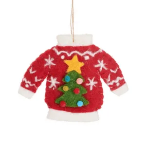 Ornement Pull de Noël rouge en feutre à suspendre | Twicy Store