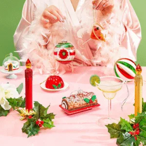 Boule de Noël en verre rayée rouge, verte et blanche | Twicy Store