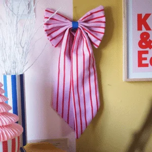 Nœud décoratif en tissu rose à rayures rouges | Twicy Store