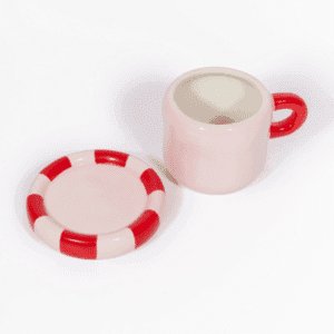Tasse design avec soucoupe en céramique rouge & rose | Twicy Store