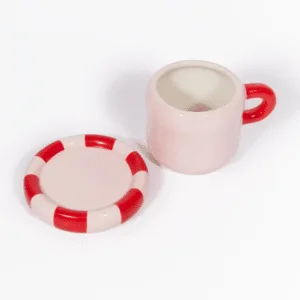 Tasse design avec soucoupe en céramique rouge & rose | Twicy Store
