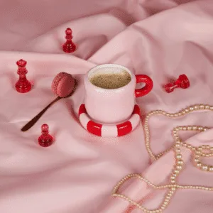 Tasse design avec soucoupe en céramique rouge & rose | Twicy Store
